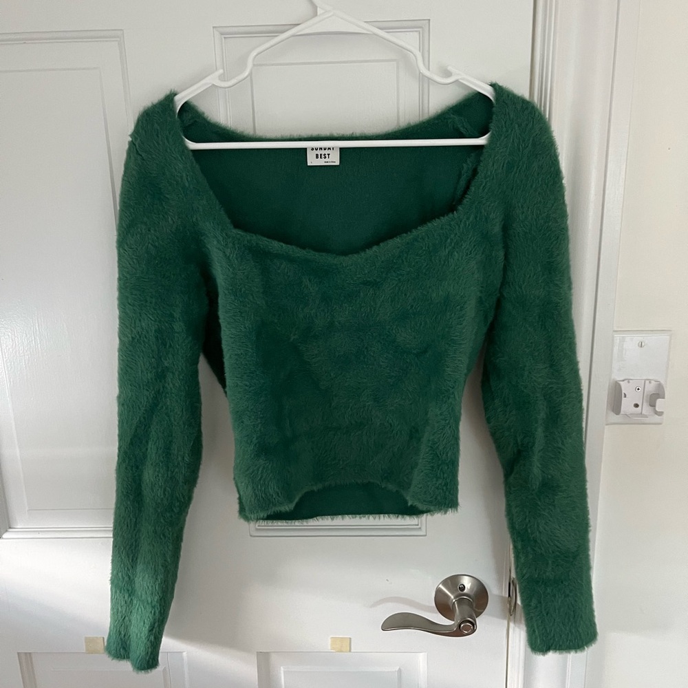 Sunday Best Green Furry Long Sleeve Top